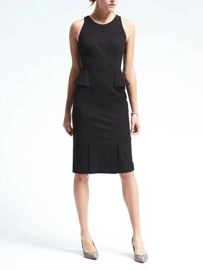 Banana Republic Bi-Stretch Side-Peplum Sheath Dress black SIZE 0 NWT